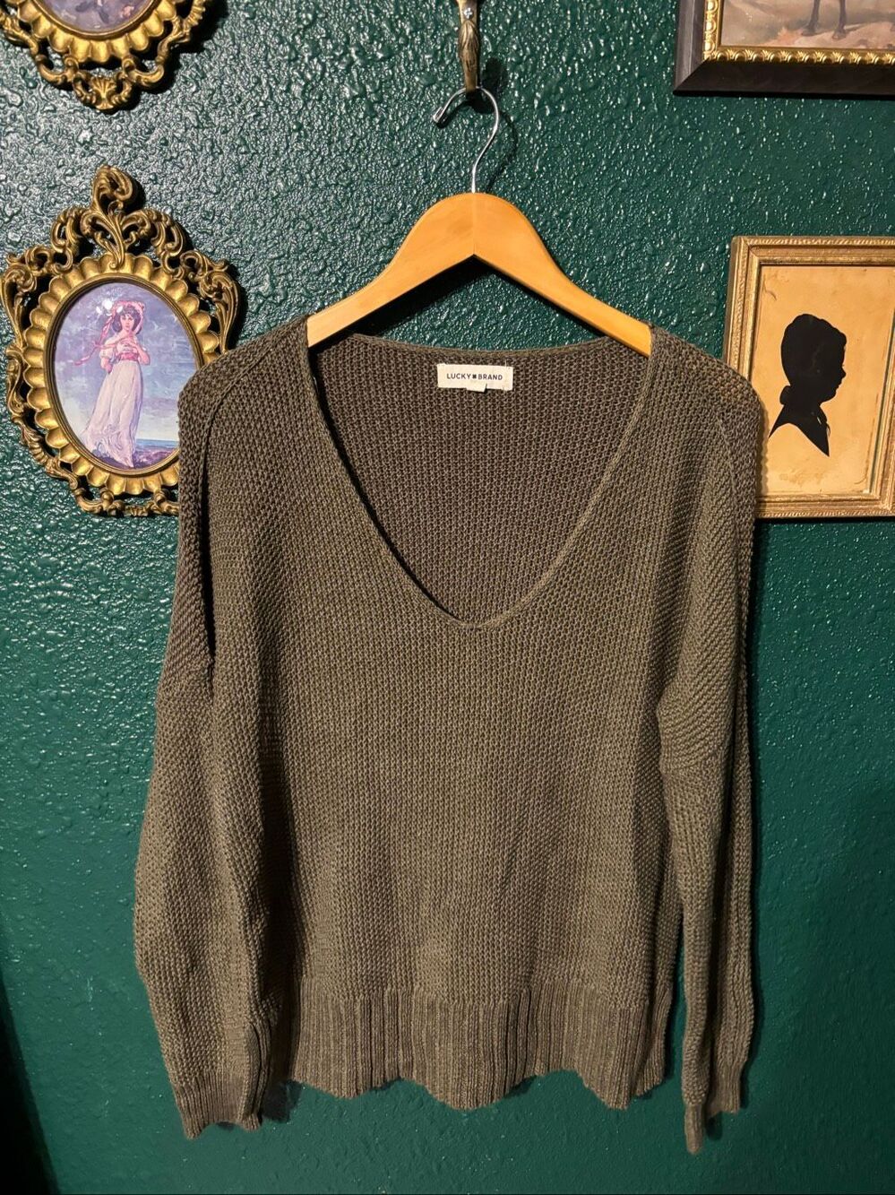 Lucky Brand Knit Long Sleeve Sweater Green Sz Small